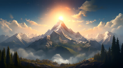 Stunning mountains, panoramic peaks PPT background - obrazy, fototapety, plakaty
