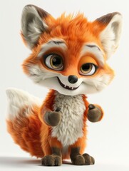 A cute Fox with anthropomorphic design, emoticons, 6 emoticons, various expressions, thumbs up, happy, angry, winking, staring, silly, 3D plush style, white background - generative ai