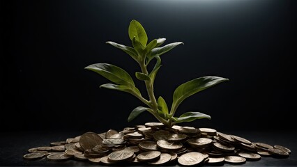 Plant growing out of coins