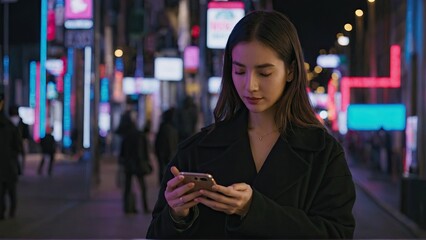 Woman on the phone in the street night life