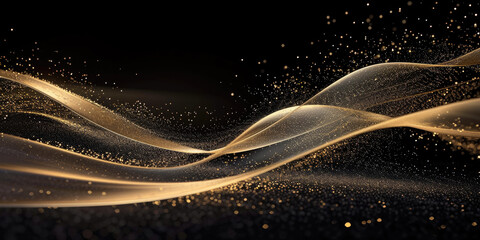 gold particles wave background, Abstract gold light effect on black background