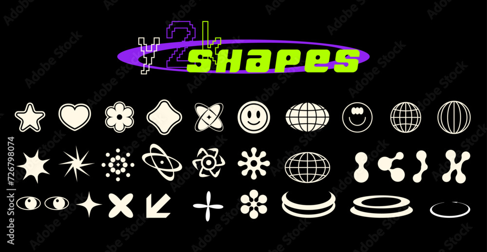Poster retro y2k elements for design. vector elements and sticker. isolated dark background