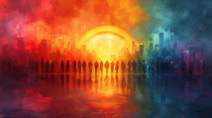 Digital painting of a peaceful march for women's rights