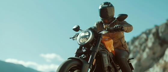 Motorcycle. Close-up. Professional motorbike rider, riding with high speed on the way road. Generative AI. Sport. Concept of motosport, speed, hobby, journey, activity. Man in full moto equipment 