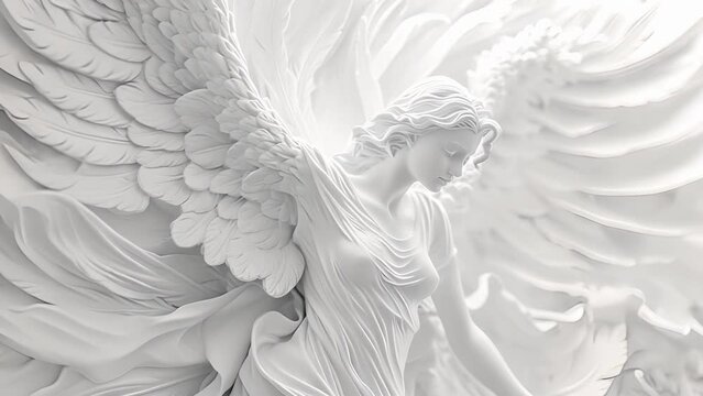 A heavenly guardian with a kind face and outstretched arms embracing and encouraging writers to let their imaginations run wild and their words flow freely onto the page.