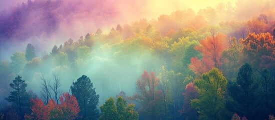 Fototapeta na wymiar A serene, colorful scene above the forest on a calm day.