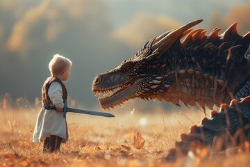 Courageous Child Confronts Dragon
