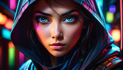 Colorful Fantasia: The Diverse-Hued Female Ninja and Her Alluring Attire.(Generative AI)

