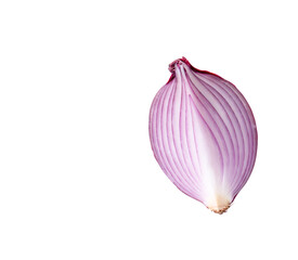 Top view of fresh red or purple onion slice or quarter isolated on white background with clipping path