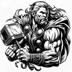 angry greek god tattoo decal with lightning, hammer, smoke