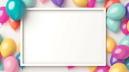 Empty frame with copy space for birthday with colorful balloons