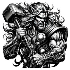 angry greek god tattoo decal with lightning, hammer, smoke