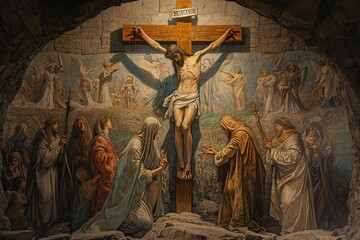 The poignant narrative of Easter depicting the crucified generative ai - obrazy, fototapety, plakaty