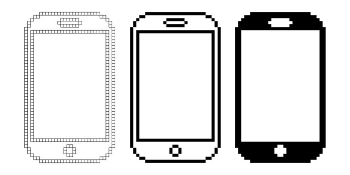 pixel art smartphone icon set isolated on white background