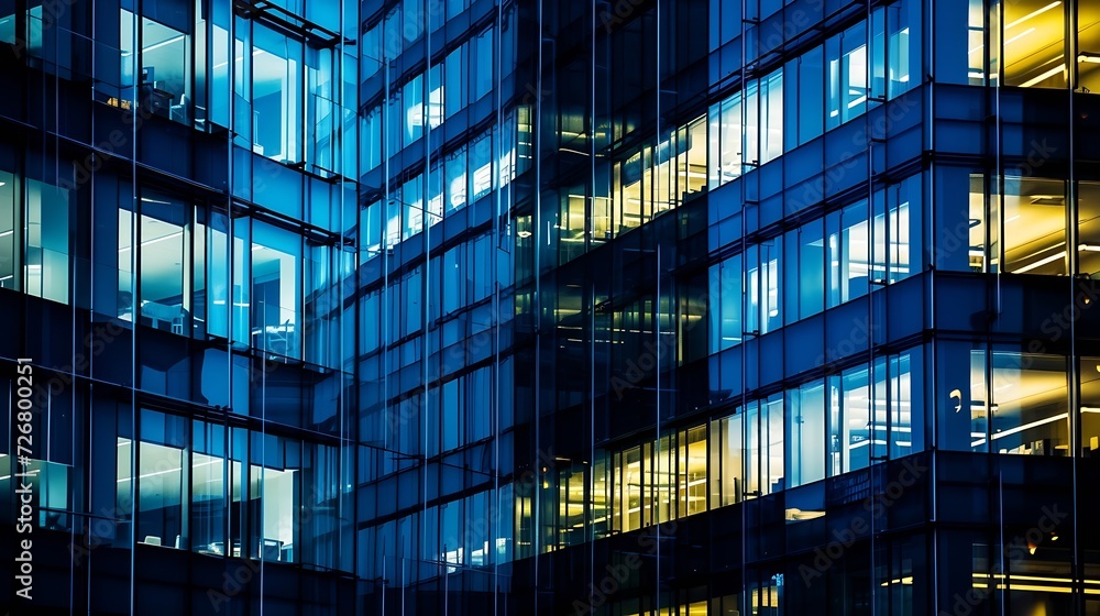 Poster pattern of office buildings windows illuminated at night. glass architecture ,corporate building at 