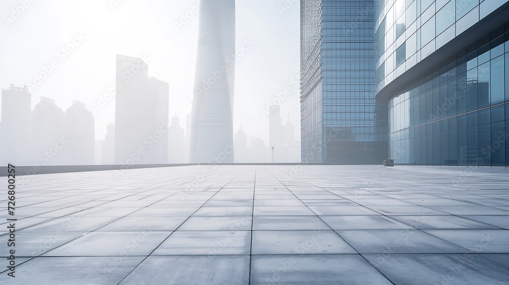 Poster modern building and empty pavement : generative ai