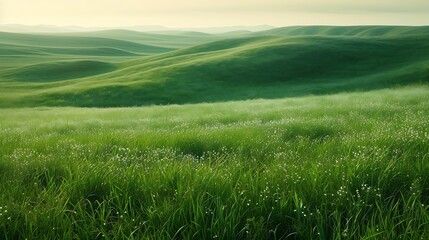 Lush green grass on field and hill, grasslands national park, val marie, saskatchewan, canada : Generative AI - obrazy, fototapety, plakaty