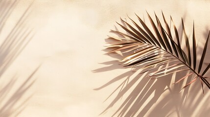 Obraz premium Empty palm shadow brown color texture pattern cement wall background. Used for presentation business nature organic cosmetic products for sale shop online. Summer tropical beach with m : Generative AI