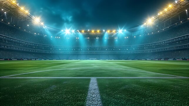 Photo of a soccer stadium at night. The stadium was made in 3d without using existing references. : Generative AI