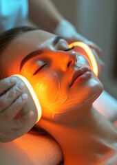 Close-up of cosmetologist making rejuvenating face procedures for woman client in spa or salon. Cosmetology concept. Aesthetic cosmetology, face care. Girl : Generative AI