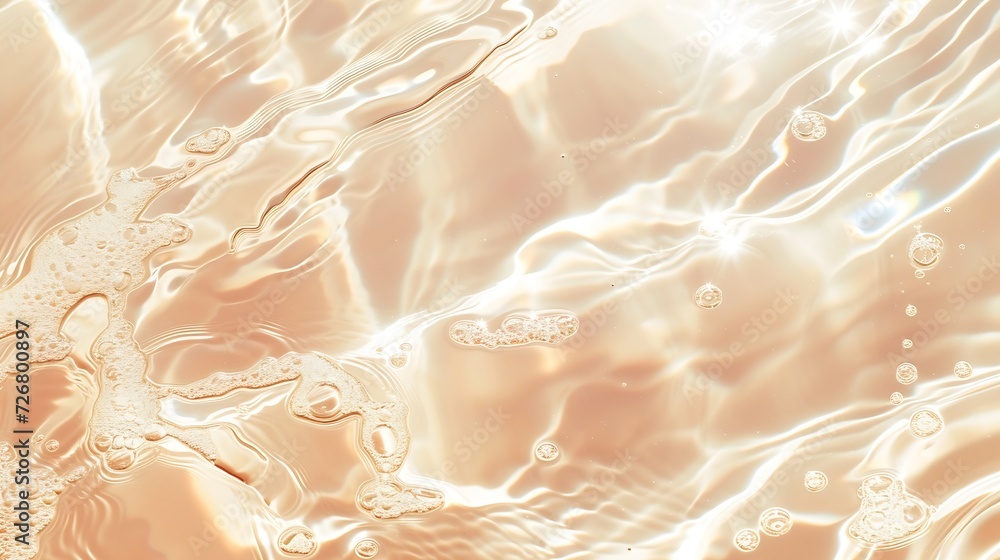 Poster abstract summer banner background transparent beige clear water surface texture with ripples and spl