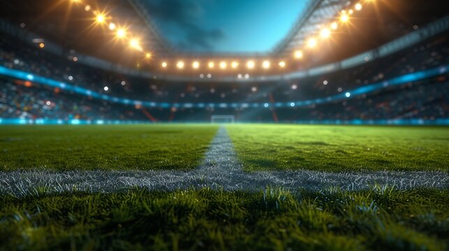 Photo of a soccer stadium at night. The stadium was made in 3d without using existing references. : Generative AI