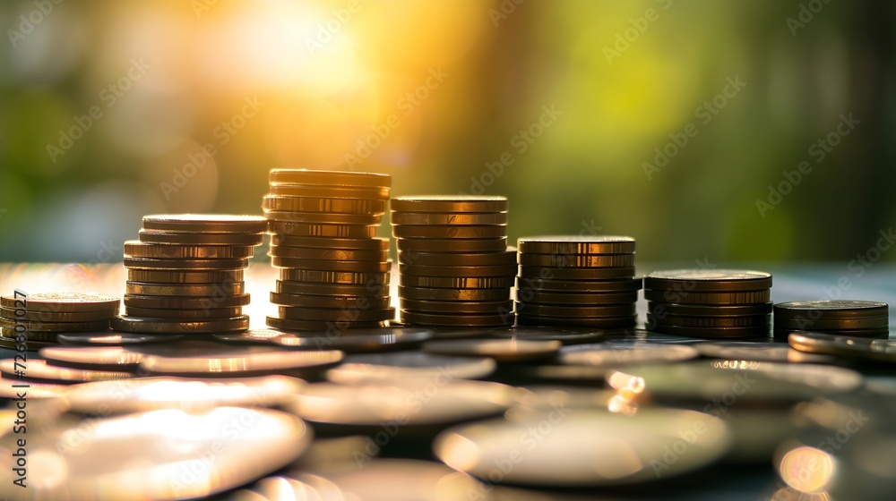 Poster stock funding or money saving graph with coins. background for business ideas and design. chart for 