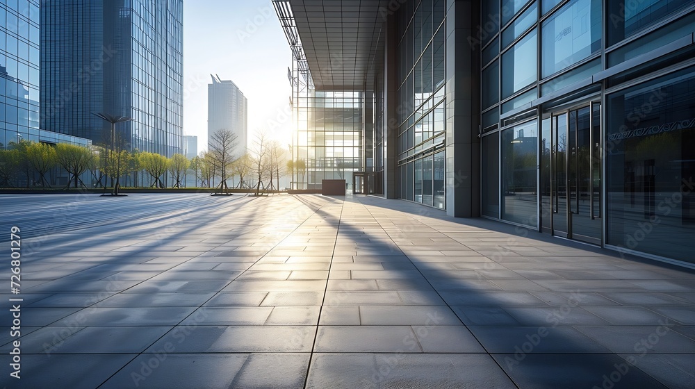 Poster modern building and empty pavement : generative ai