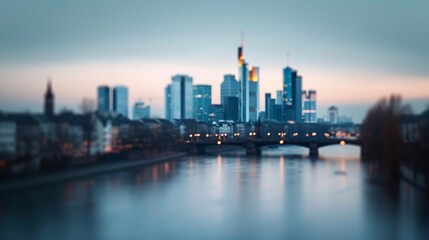 Fototapeta na wymiar Blurred view of Frankfurt am Main skyline and river. : Generative AI