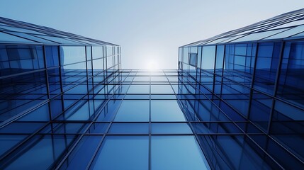 Fototapeta na wymiar Looking Up Blue Modern Office Building : Generative AI