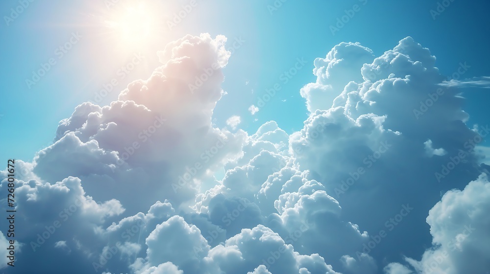 Poster blue sky and white clouds floated in the sky on a clear day with warm sunshine combined with cool br