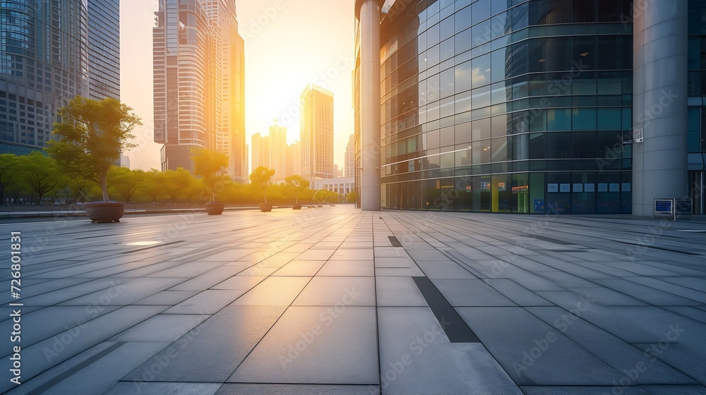 Poster modern building and empty pavement : generative ai