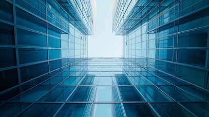 Looking Up Blue Modern Office Building : Generative AI
