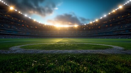 Photo of a soccer stadium at night. The stadium was made in 3d without using existing references. : Generative AI - obrazy, fototapety, plakaty