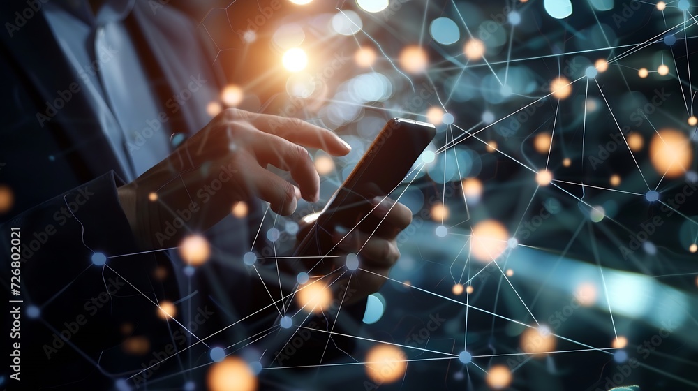 Aufkleber businessman using mobile smart phone. business global internet connection application technology and