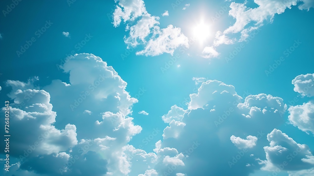 Poster blue sky and white clouds floated in the sky on a clear day with warm sunshine combined with cool br