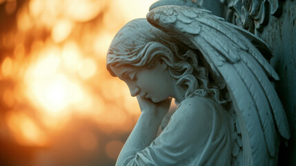 A serene angel with gentle features whispering words of guidance into the ears of a troubled soul.