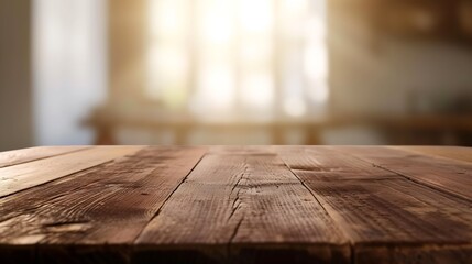 Selected focus empty brown wooden table for product display montage bathroom and desk. : Generative AI