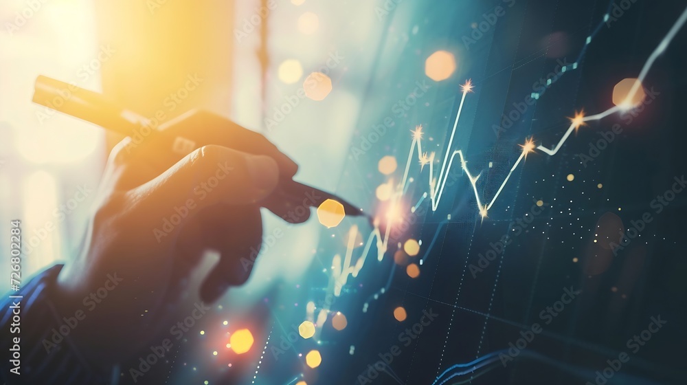 Poster businessman draw growth graph analysing stock market profit on global business investment. banking, 