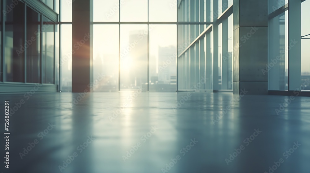 Poster modern building and empty floor with skyline. panoramic urban architecture, cityscape with space : g