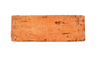 Single old cracked red or orange brick isolated on white background with clipping path