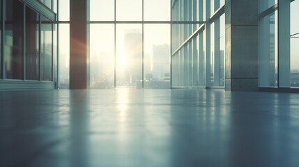 modern building and empty floor with skyline. Panoramic urban architecture, cityscape with space : Generative AI