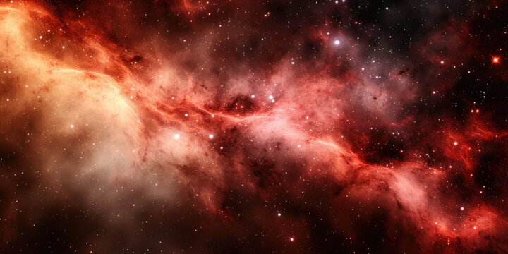 starry space with a red  nebula, Cosmic background with red nebula and stars. Giant luminous nebula