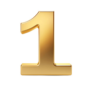 A 3D rendered gold number one symbol transparent background