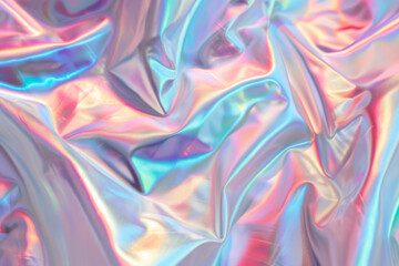 Fototapeta premium A close-up of a colorful, shimmering surface with a metallic and silky texture in a fluid pattern.