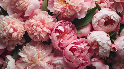 A luxurious array of pink peonies wall, showcasing various shades and stages of bloom, creates a stunning floral display