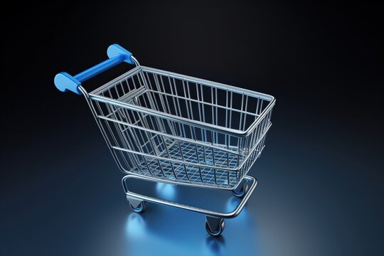 shopping cart icon 3D icon of shopping cart on blue and black background