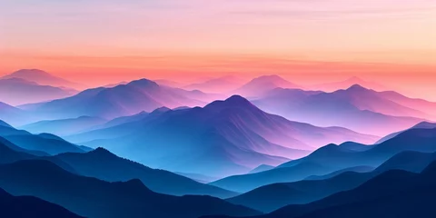  Landscapes with mountains in orange, blue, and pink, presented in the style of digital gradient blends and smooth and curved lines. © Duka Mer