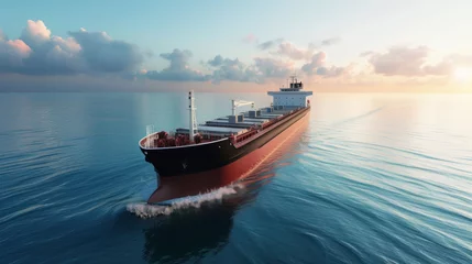 Foto op Aluminium A cargo ship sails calmly through the open sea its engines running on ecofriendly fuel emitting minimal emissions into the atmosphere. © Justlight