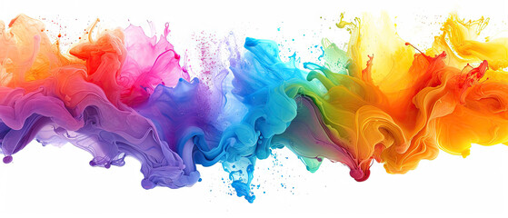 Colorful paint splash mixed into white background suitable for artistic backgrounds, Color liquid ink splash abstract background rainbow art. Rainbow splash collage mix flow drip. Fluid wave color 